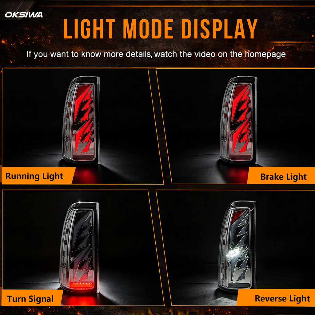 Sequential LED Tail Lights with Startup Animation for 1999-2006 GMC Sierra & 1999-2002 Chevy Silverado Clear Lens Plug & Play