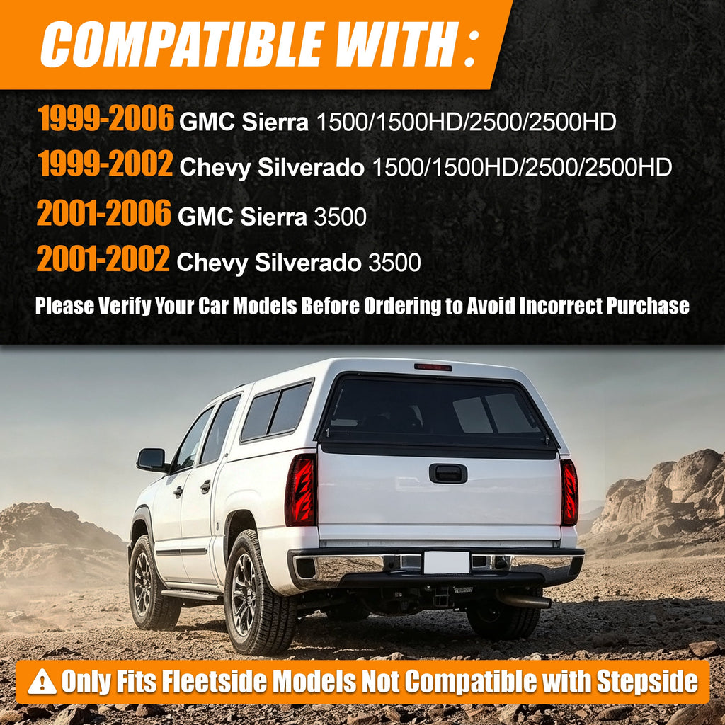 Sequential Smoked LED Tail Lights for 1999-2006 GMC Sierra & 1999-2002 Chevy Silverado Plug & Play Waterproof