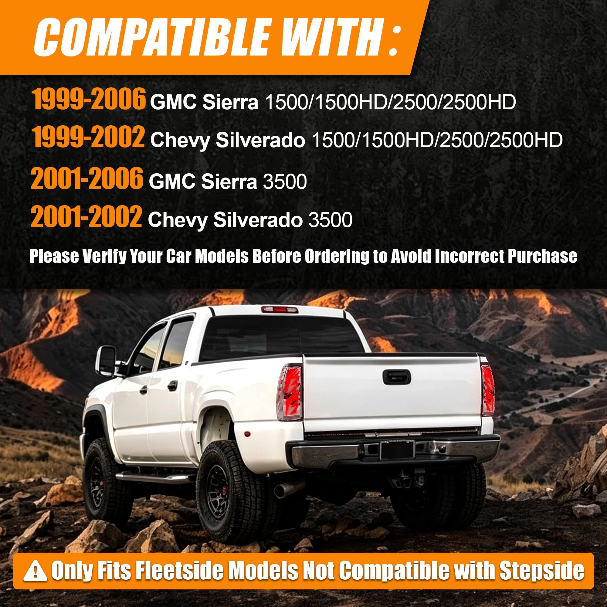 Sequential LED Tail Lights with Startup Animation for 1999-2006 GMC Sierra & 1999-2002 Chevy Silverado Clear Lens Plug & Play