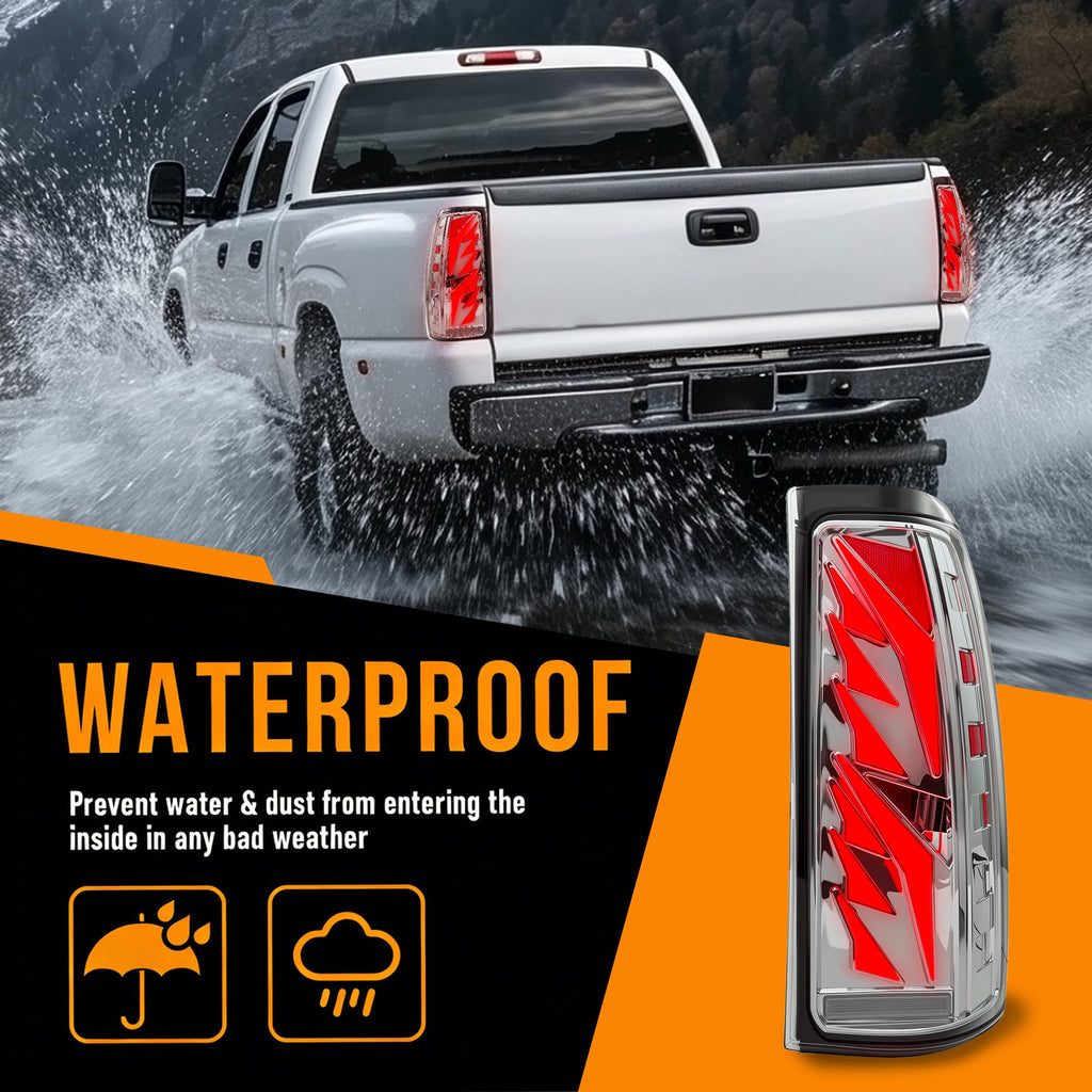 Sequential LED Tail Lights with Startup Animation for 1999-2006 GMC Sierra & 1999-2002 Chevy Silverado Clear Lens Plug & Play