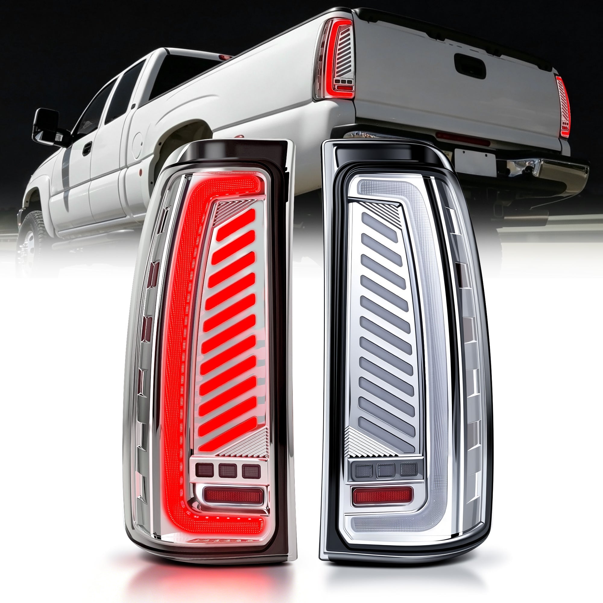 Sequential Clear LED Tail Lights with Startup Animation for 2003-2006 Chevy Silverado Plug & Play Waterproof