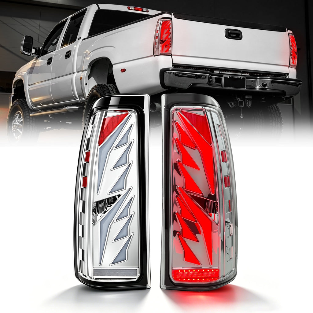 Sequential LED Tail Lights with Startup Animation for 1999-2006 GMC Sierra & 1999-2002 Chevy Silverado Clear Lens Plug & Play