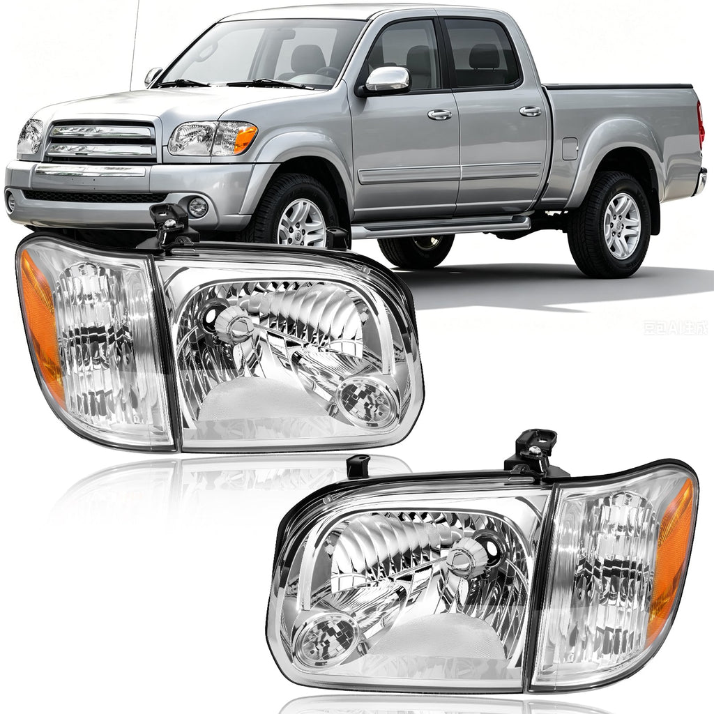 Halogen Headlight Assembly with Amber Reflector for 2005-2006 Toyota Tundra & 2005-2007 Sequoia 1 Pair Direct Fit
