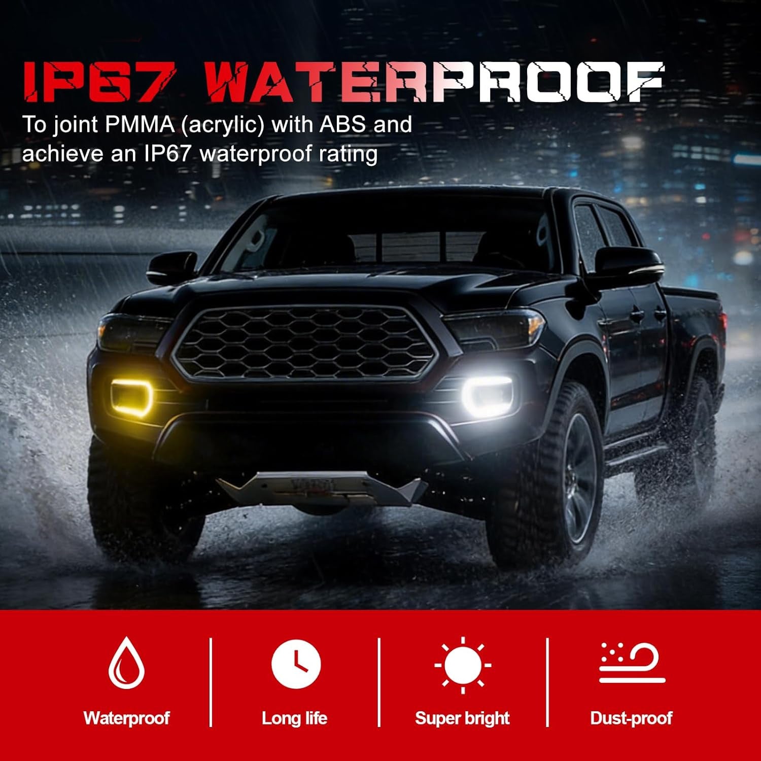 Animated Sequential White/Amber LED DRL Fog Lights Smoked for 2016-2023 Toyota Tacoma Plug & Play 1 Pair
