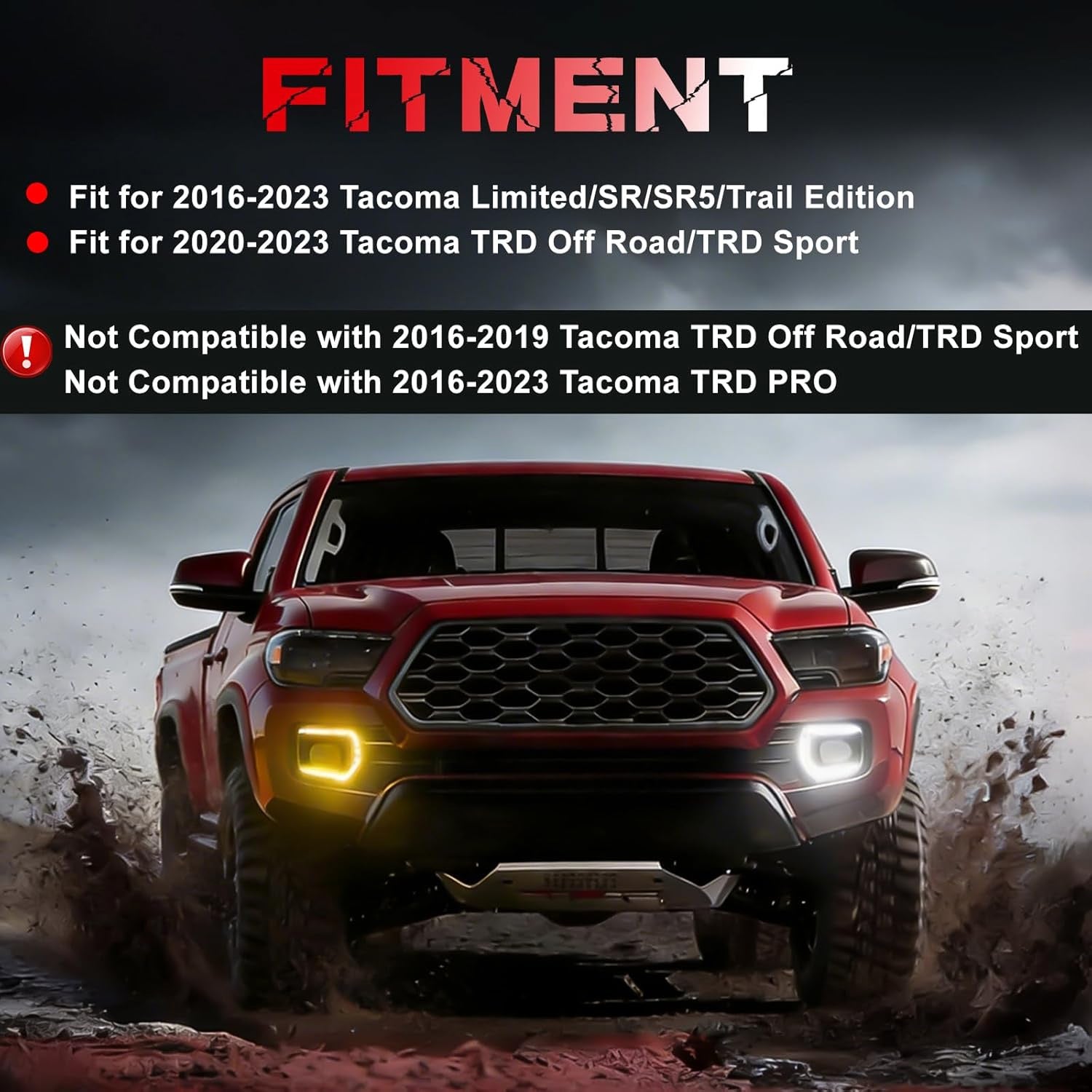 Animated Sequential White/Amber LED DRL Fog Lights Smoked for 2016-2023 Toyota Tacoma Plug & Play 1 Pair
