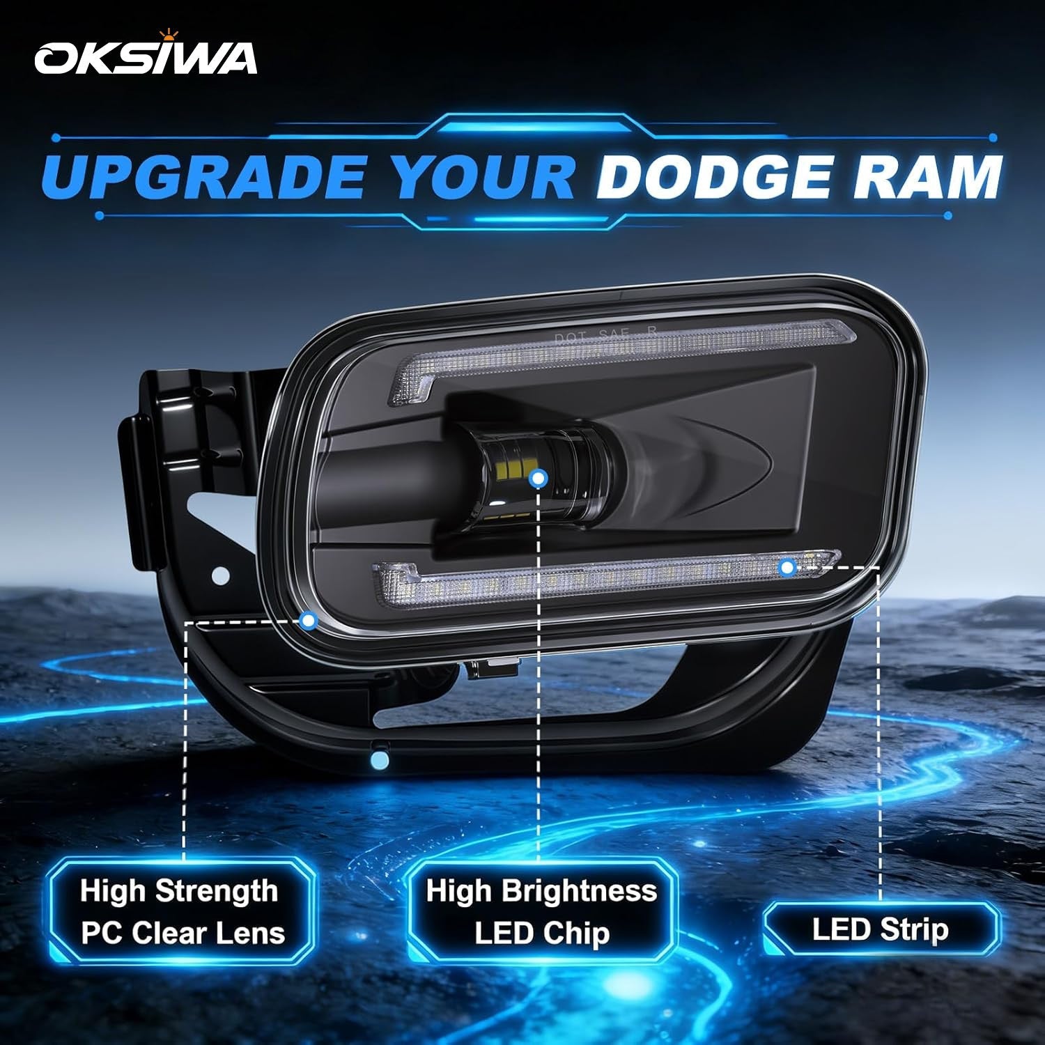 OKSIWA LED Fog Lights Assembly Fit for Ram 1500 2009-2012,Dodge Ram 2500 2010-2018,Dodge Ram 3500 2012-2018 Replacement For Original Truck Bumper Fog Lamps Replacement,DOT Certified- 1Pair