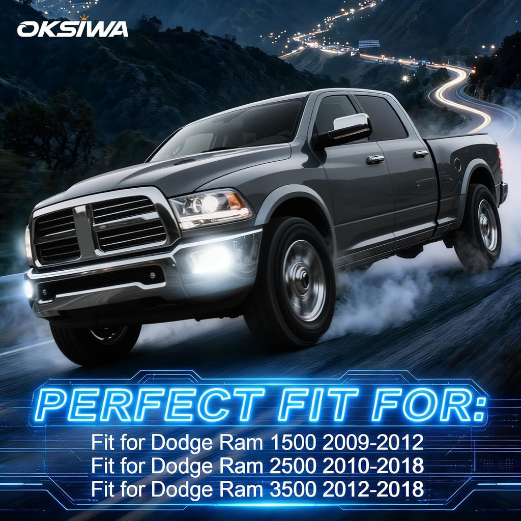 OKSIWA LED Fog Lights Assembly Fit for Ram 1500 2009-2012,Dodge Ram 2500 2010-2018,Dodge Ram 3500 2012-2018 Replacement For Original Truck Bumper Fog Lamps Replacement,DOT Certified- 1Pair