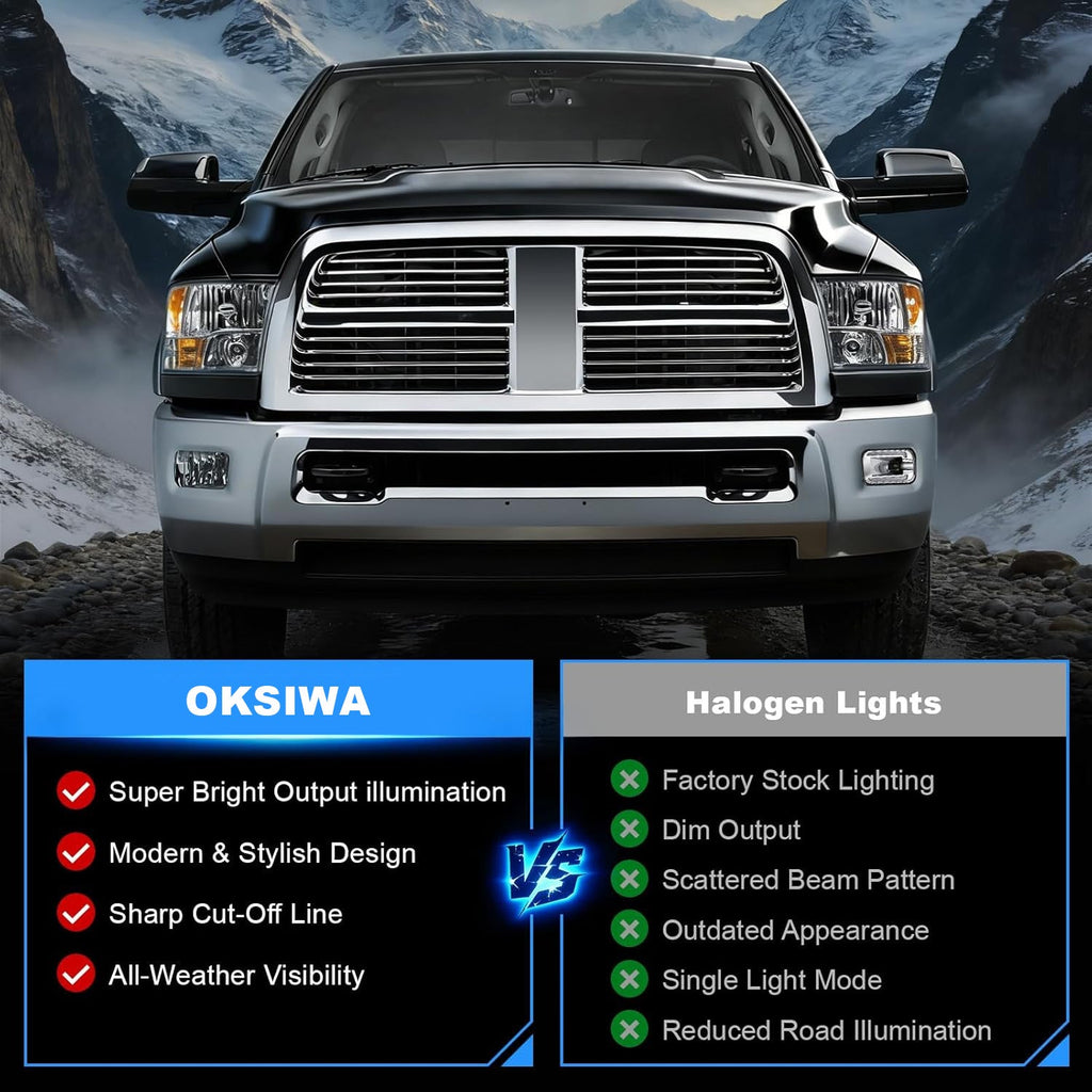 OKSIWA LED Fog Lights Assembly Fit for Ram 1500 2009-2012,Dodge Ram 2500 2010-2018,Dodge Ram 3500 2012-2018 Replacement For Original Truck Bumper Fog Lamps Replacement,DOT Certified- 1Pair