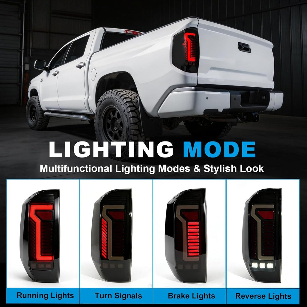 Animated Sequential Smoked LED Tail Lights for 2014-2021 Toyota Tundra Weatherproof Plug & Play