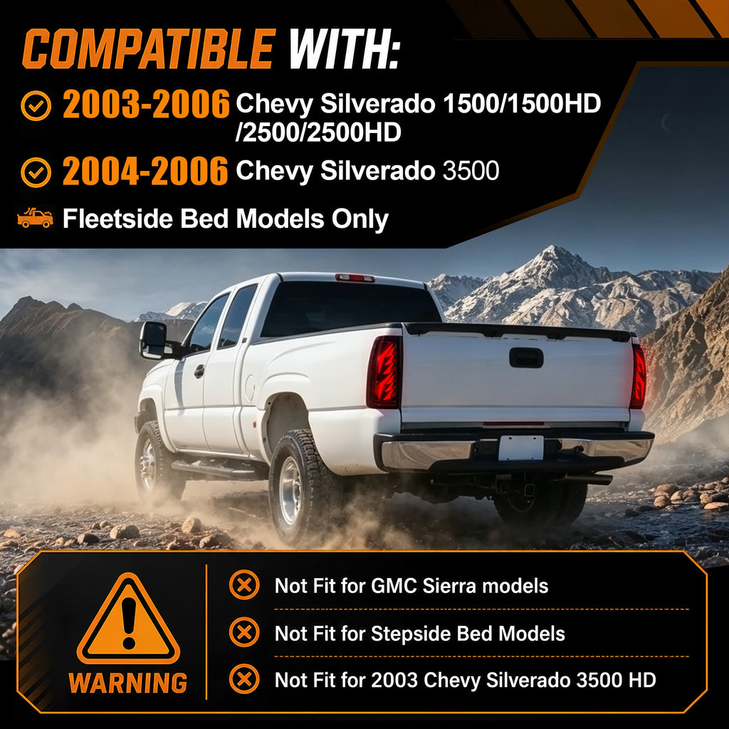 Sequential Smoked LED Tail Lights with Startup Animation for 2003-2006 Chevy Silverado Plug & Play Waterproof