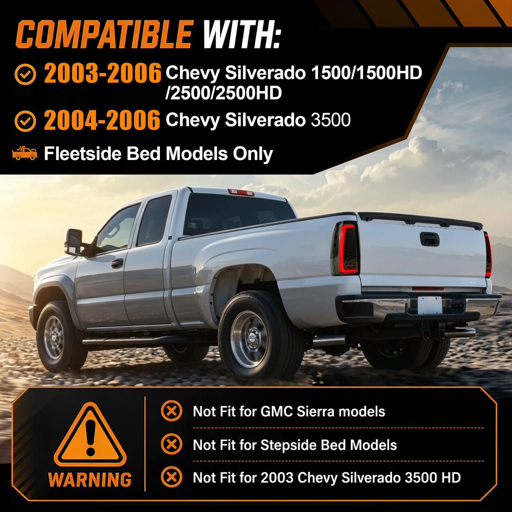 Animated Sequential Smoked LED Tail Lights for 2003-2006 Chevy Silverado Plug & Play