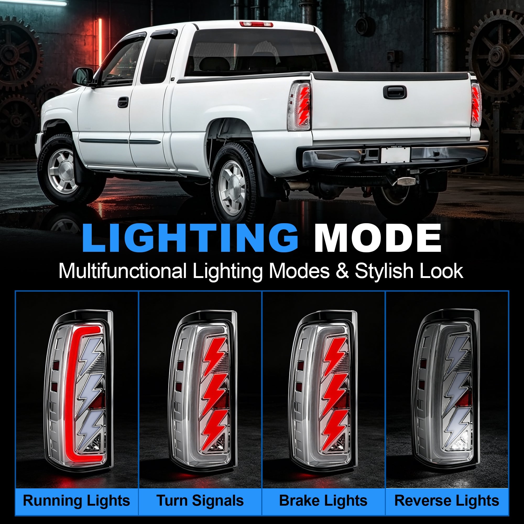 Sequential LED Tail Lights with Startup Animation for 1999-2006 GMC Sierra & 1999-2002 Chevy Silverado Clear Lens Plug & Play
