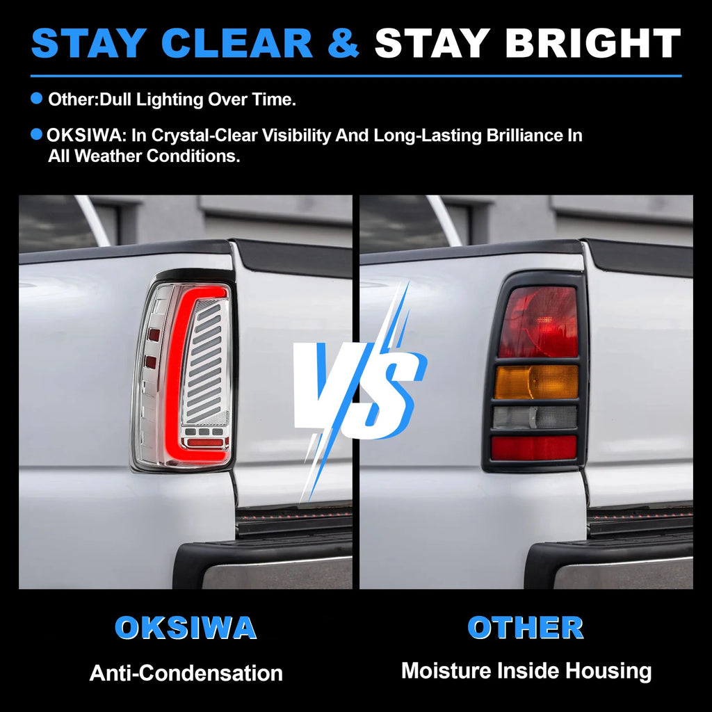 Sequential LED Tail Lights with Startup Animation for 1999-2006 GMC Sierra & 1999-2002 Chevy Silverado Clear Lens Plug & Play