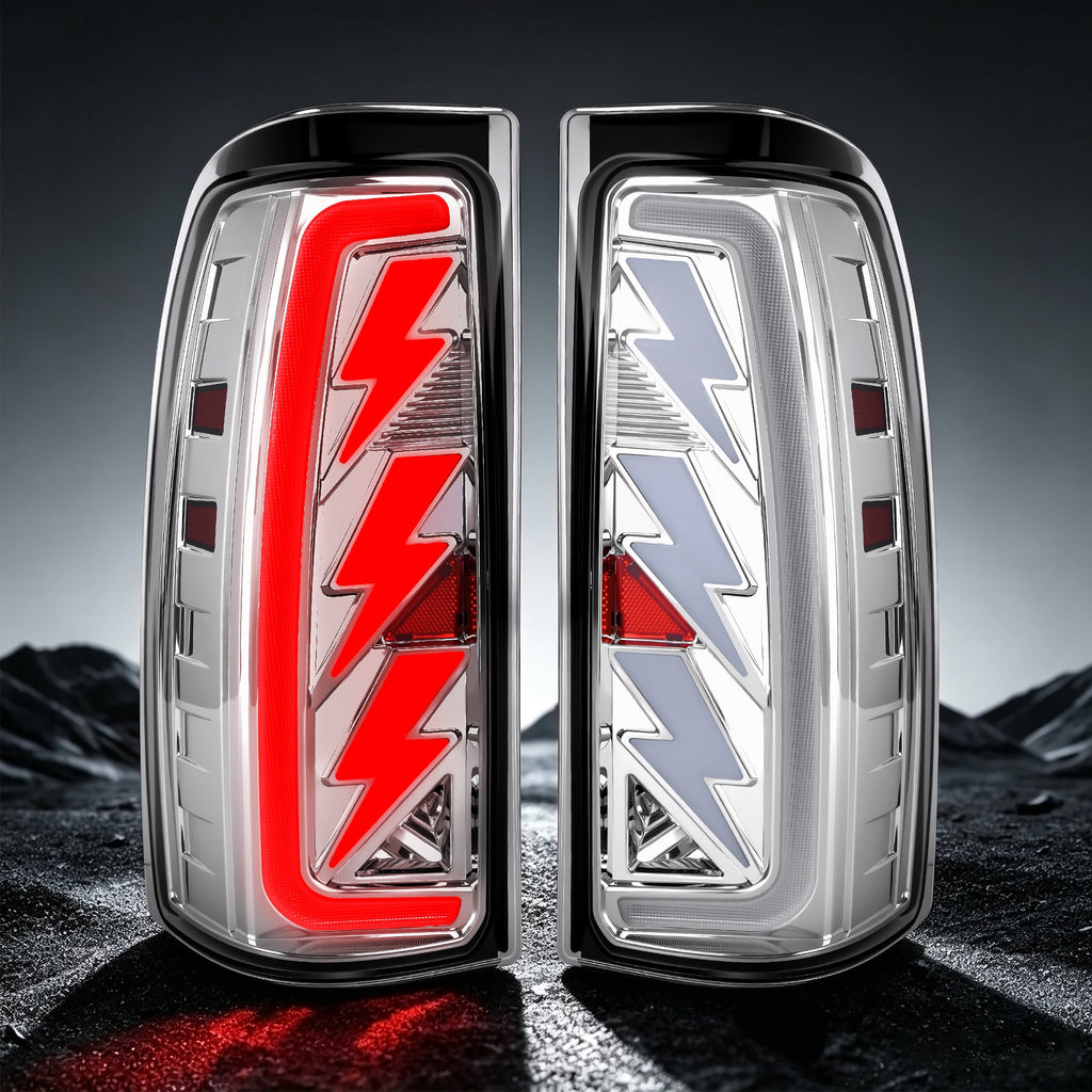 Sequential LED Tail Lights with Startup Animation for 1999-2006 GMC Sierra & 1999-2002 Chevy Silverado Clear Lens Plug & Play