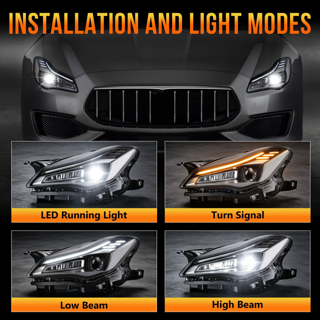 LED Headlights with DRL for 2017-2022 Maserati Quattroporte Waterproof Plug & Play  1 Pair