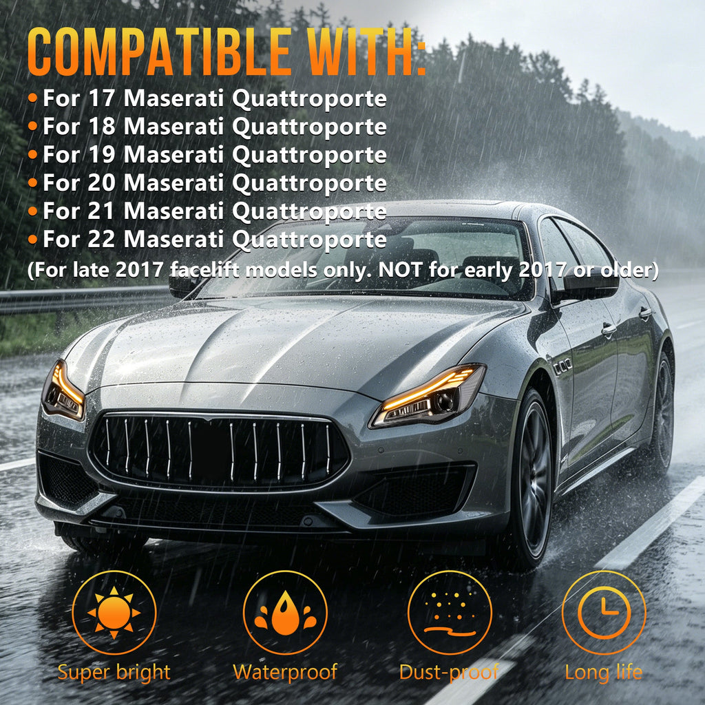 LED Headlights with DRL for 2017-2022 Maserati Quattroporte Waterproof Plug & Play  1 Pair