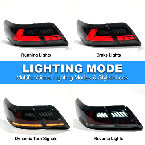 Animated Sequential LED Tail Lights for 2007-2011 Toyota Camry OEM Style Waterproof Plug & Play 1 Pair