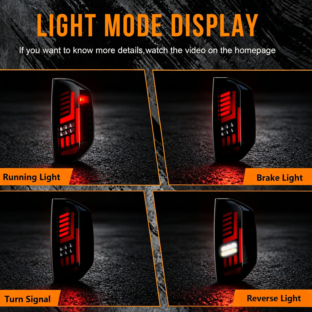 Animated Sequential LED Tail Lights Smoked Lens for 2014-2021 Toyota Tundra Full LED Weatherproof Plug & Play