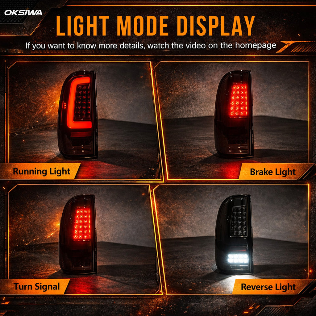 OKSIWA C-Shape Full LED Tail Lights for 2008-2016 Ford F250/ F350/ F450 Super Duty, High-Brightness Brake & Rear Lights, Tail Lamp Replacement for Truck, Oem Design,WaterProof