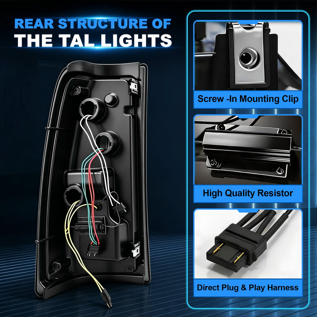 Sequential LED Tail Lights with Startup Animation for 1999-2006 GMC Sierra & 1999-2002 Chevy Silverado Clear Lens Plug & Play