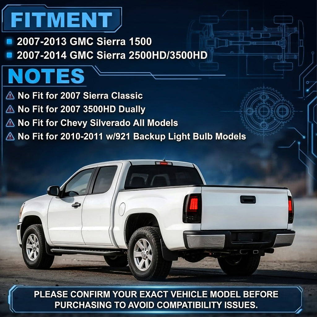 LED Tail Lights for 2007-2013 GMC Sierra 1500/2500HD/3500HD Waterproof Plug & Play