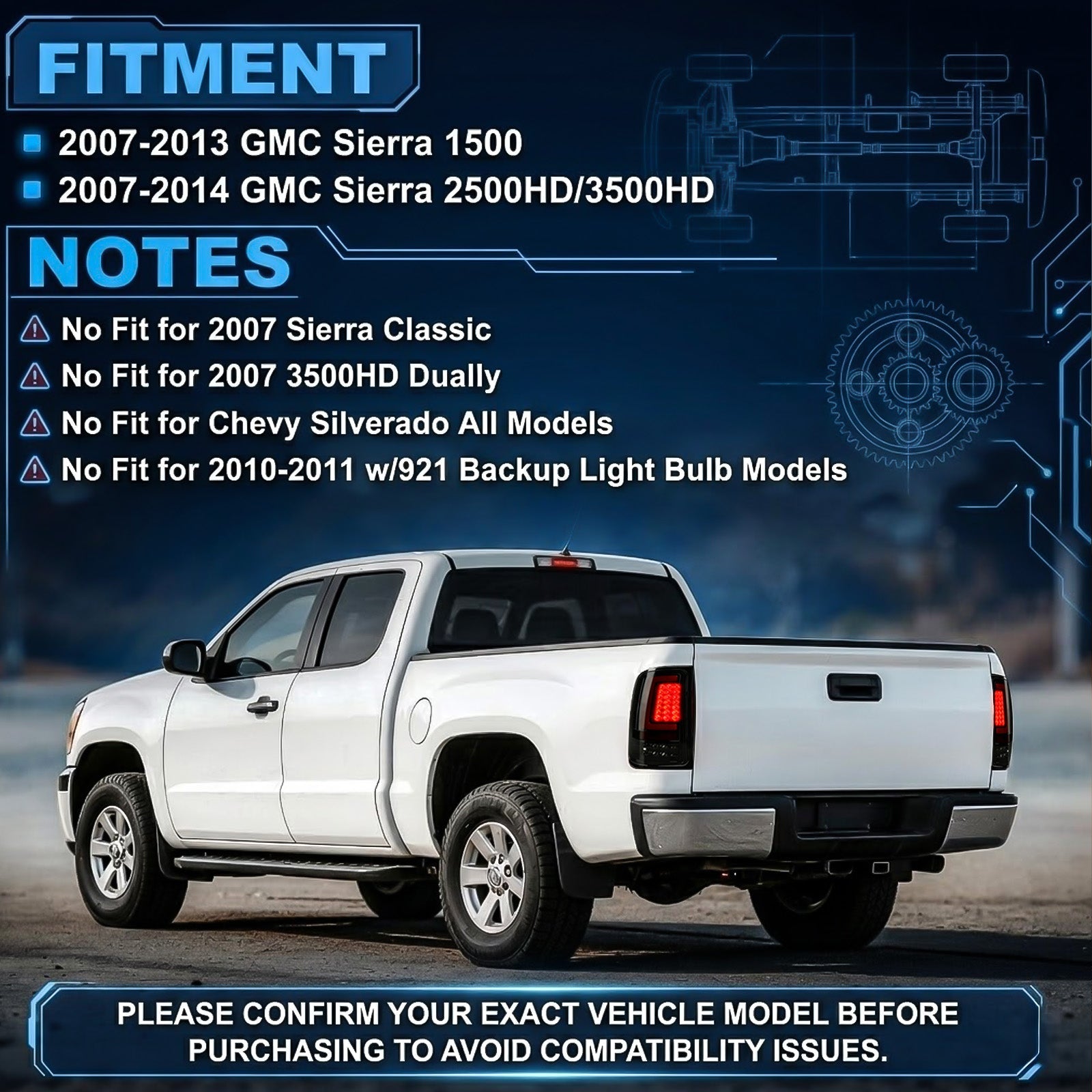 LED Tail Lights for 2007-2013 GMC Sierra 1500/2500HD/3500HD Waterproof Plug & Play