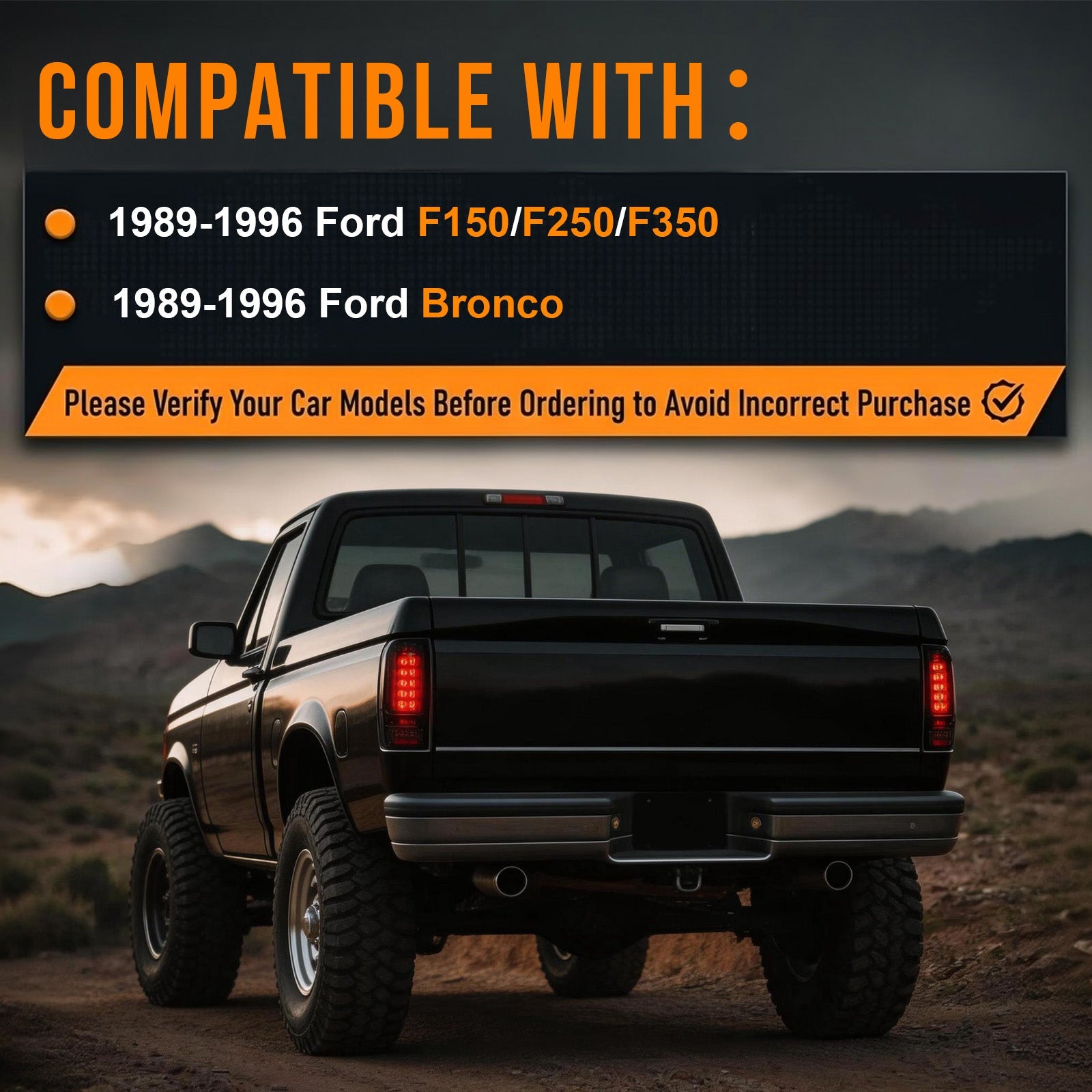 Animated Smoked LED Tail Lights for 1989-1996 Ford F-150 F-250 F-350 Bronco Weatherproof Plug & Play