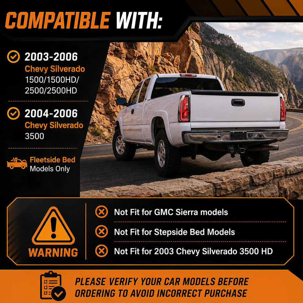 Animated Sequential Clear Lens LED Tail Lights for 2003-2006 Chevy Silverado Plug & Play