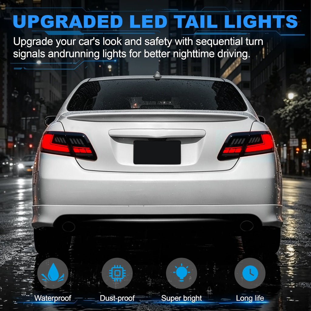 Animated Sequential LED Tail Lights for 2007-2011 Toyota Camry OEM Style Waterproof Plug & Play 1 Pair