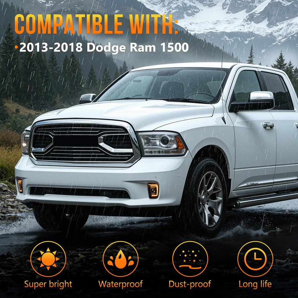 DOT Approved Sequential LED Fog Lights with Startup Animation for 2013-2018 Ram 1500 Clear Lens IP67 Waterproof Plug & Play 1 Pair