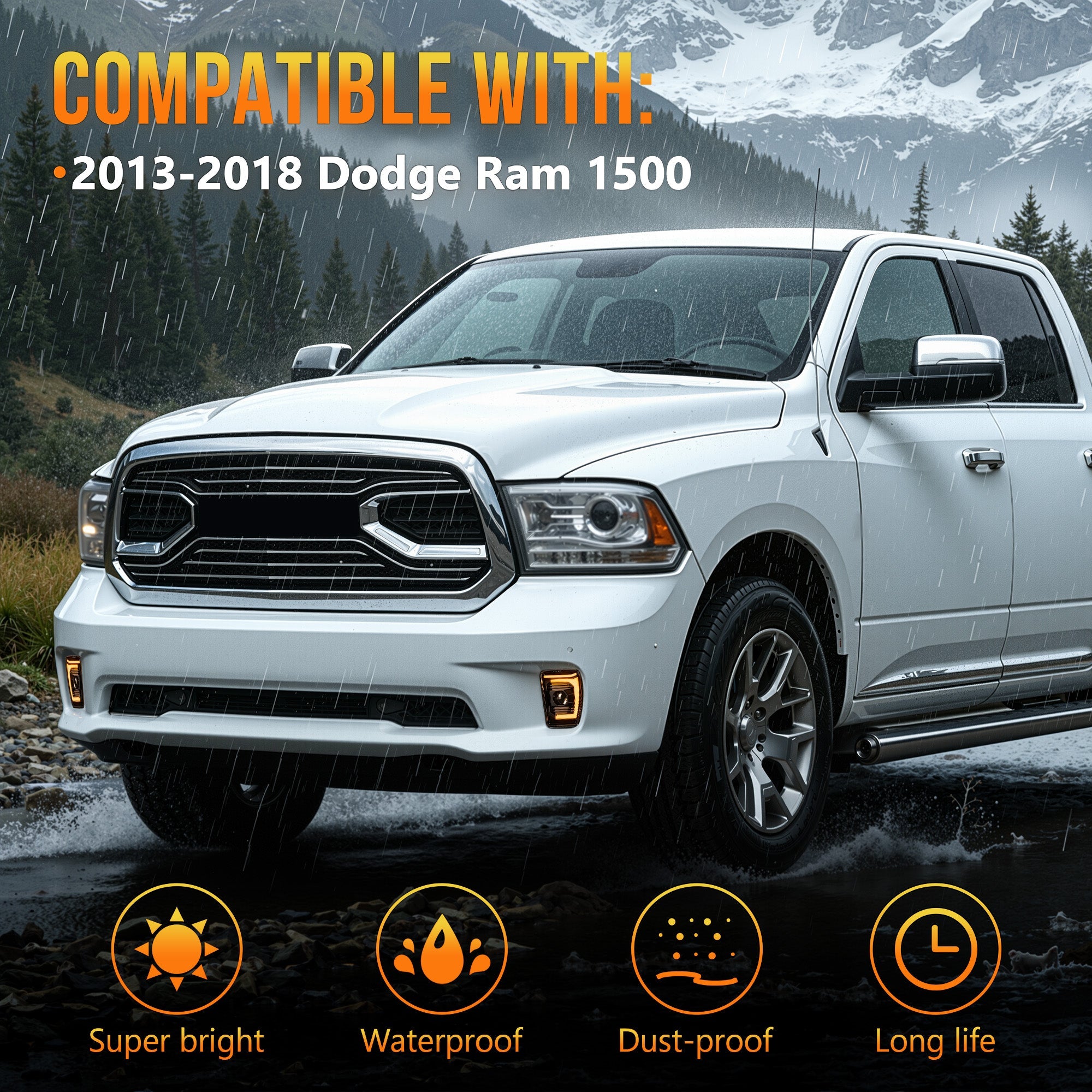 DOT Approved Sequential LED Fog Lights with Startup Animation for 2013-2018 Ram 1500 Clear Lens IP67 Waterproof Plug & Play 1 Pair