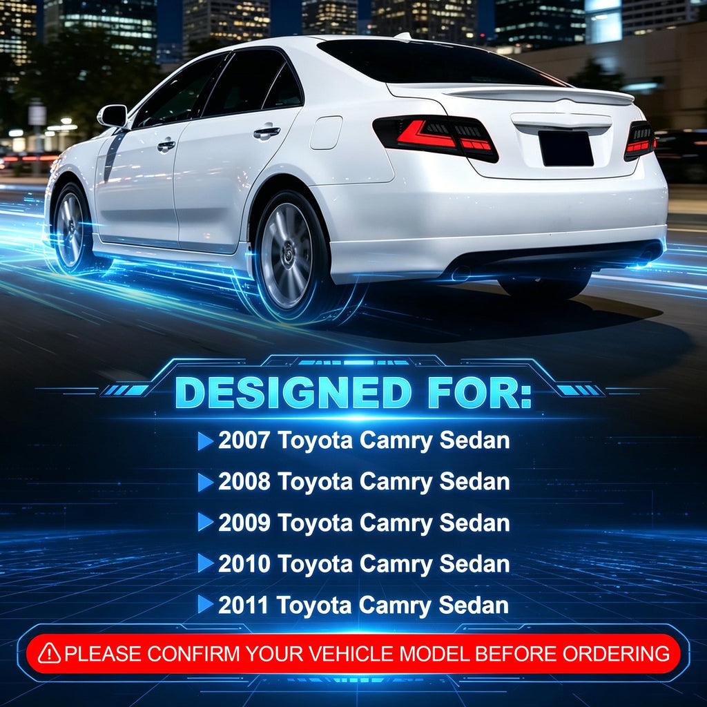 Animated Sequential LED Tail Lights for 2007-2011 Toyota Camry OEM Style Waterproof Plug & Play 1 Pair
