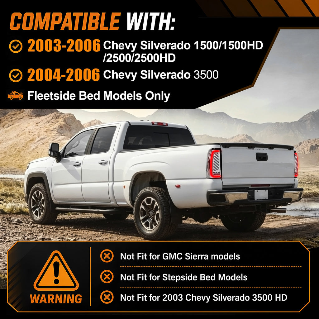 Sequential Clear LED Tail Lights with Startup Animation for 2003-2006 Chevy Silverado Plug & Play Waterproof