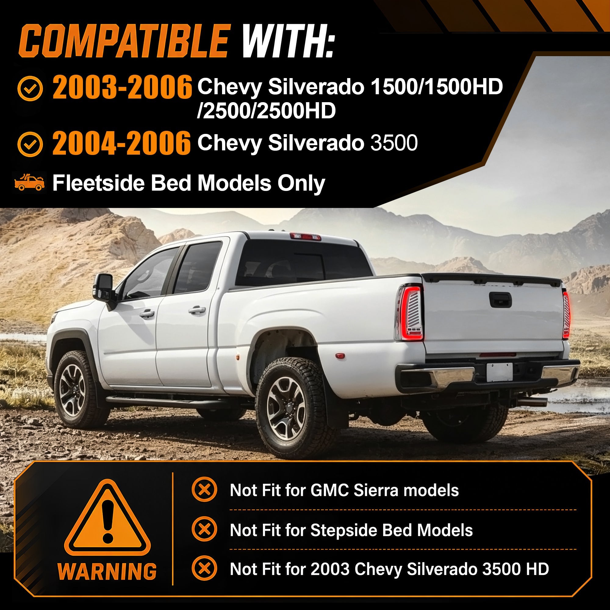 Sequential Clear LED Tail Lights with Startup Animation for 2003-2006 Chevy Silverado Plug & Play Waterproof