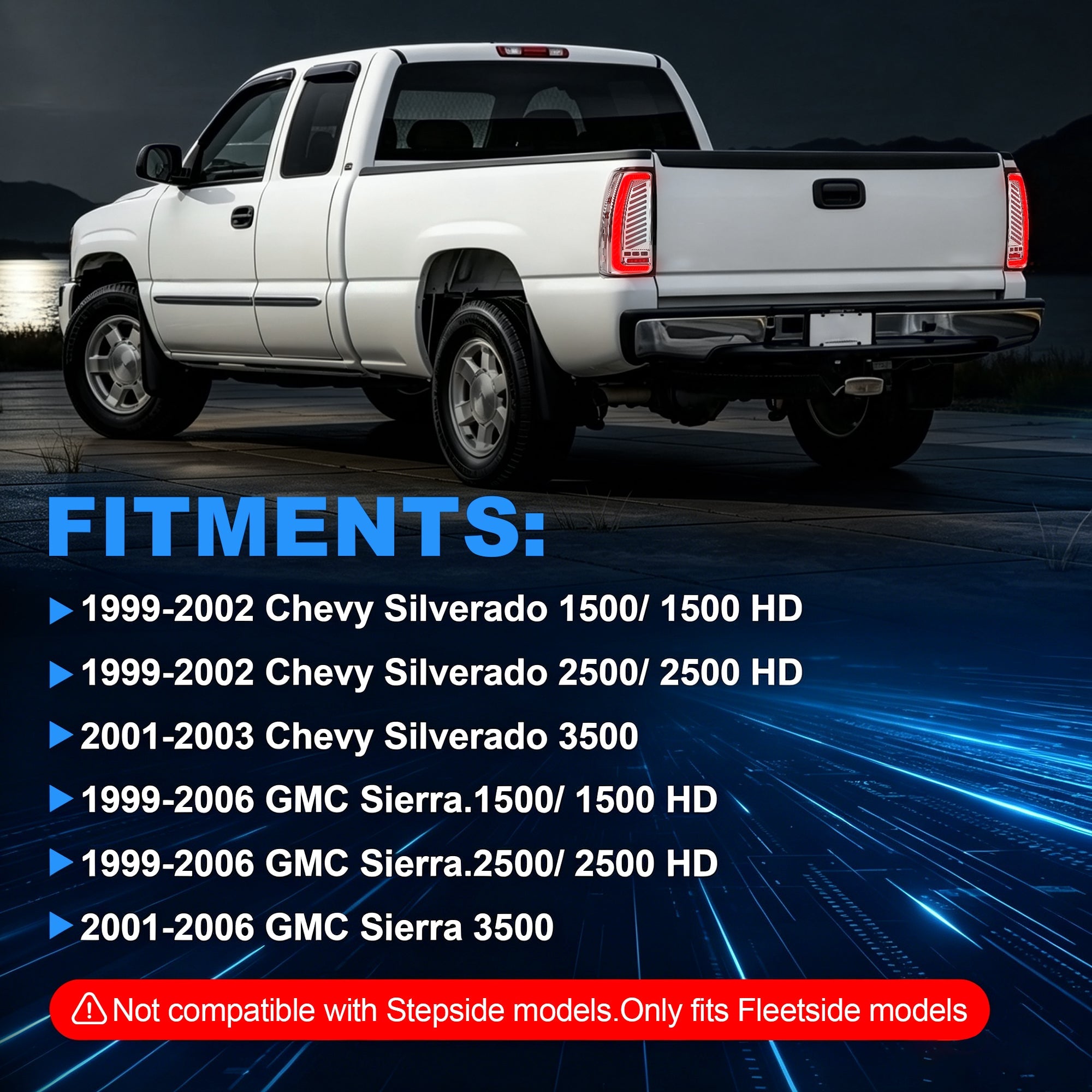 Sequential LED Tail Lights with Startup Animation for 1999-2006 GMC Sierra & 1999-2002 Chevy Silverado Clear Lens Plug & Play