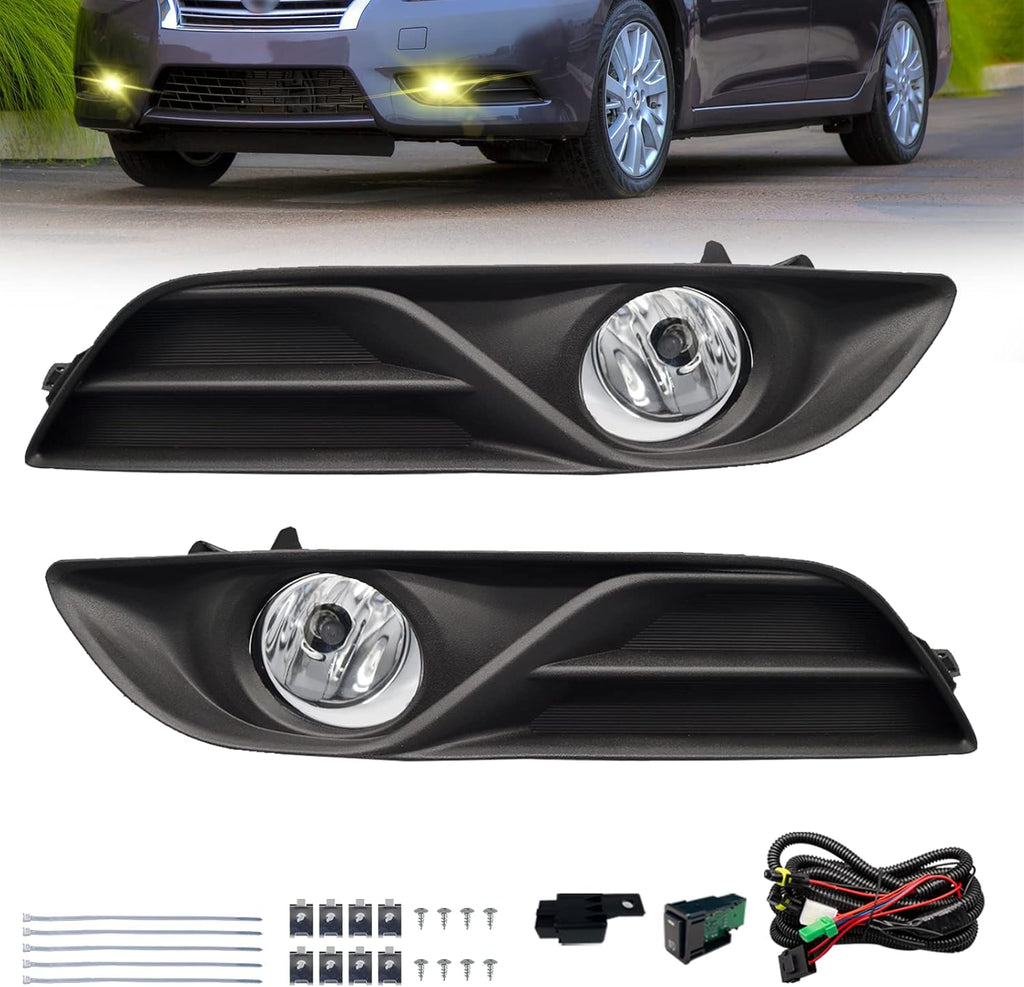OKSIWA Fog Lights Compatible with 2013 2014 2015 Nissan Sentra Clear Lens Bumper Driving Fog Lights Pair + Wiring + Switch Kit (Clear Lens)