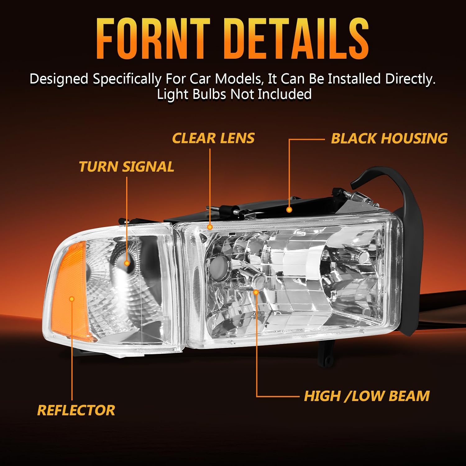 OKSIWA Headlights Assembly for Dodge Ram 1500 1994-2001,for Dodge RAM 2500 3500 1994-2002, OEM Style Replacement Headlamps, Factory Fit Headlight Housing, Plug & Play