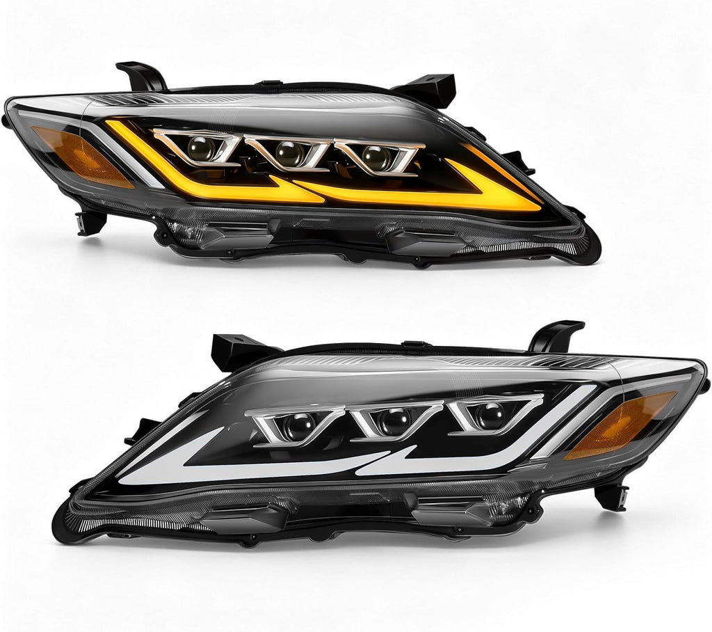 LED Projector Headlights with Startup Animation & Sequential Turn Signal for 2010-2011 Toyota Camry XV40 DRL High Low Beam Clear Lens Waterproof Plug & Play 1 Pair
