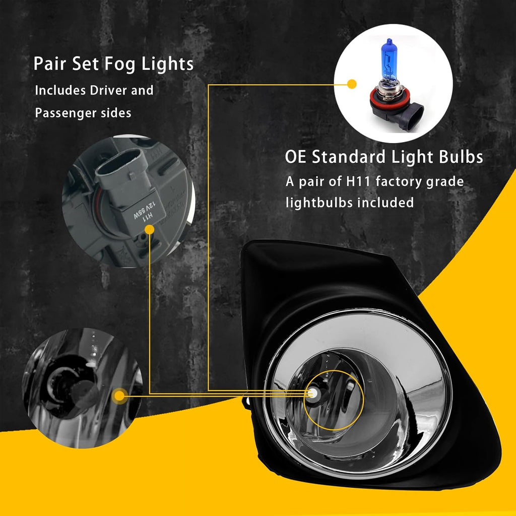 OKSIWA Fog Lights Fit For Corolla 2011 2012 2013 Fog Lamps Assembly 2PCS With Chrome Bezels Switch and Wiring Kit