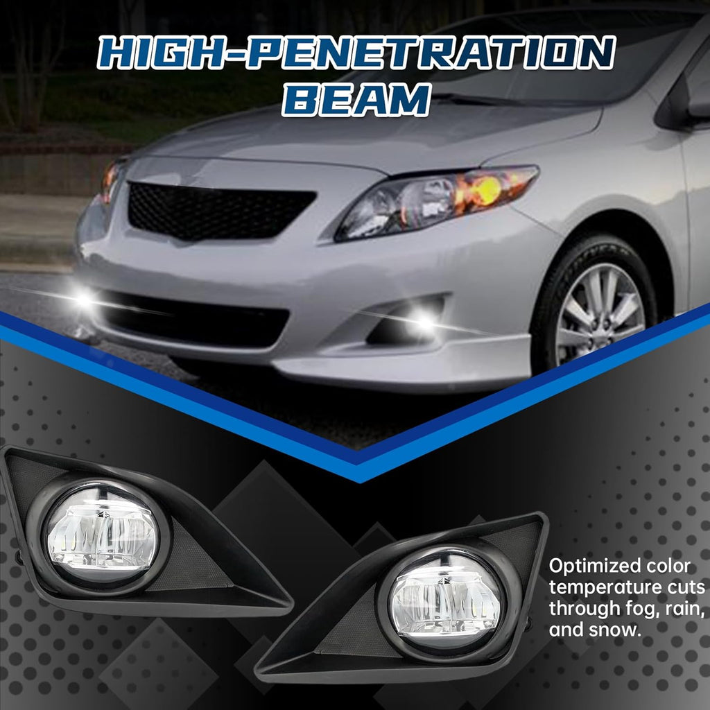 OKSIWA Led Fog Lights Fit for 2008 2009 2010 Toyota Corolla/Altis, 1 Pair Front Bumper Driving Fog Lamps with Switch and Wiring Harness- Clear Lens
