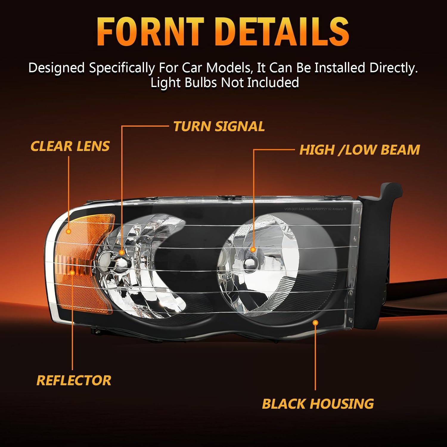 OKSIWA Headlights Assembly for 2002–2005 Dodge Ram 1500 2500 3500, OEM Style Replacement Headlamp Housing, Factory Fit,Plug & Play, No Bulbs Included,Black Trim