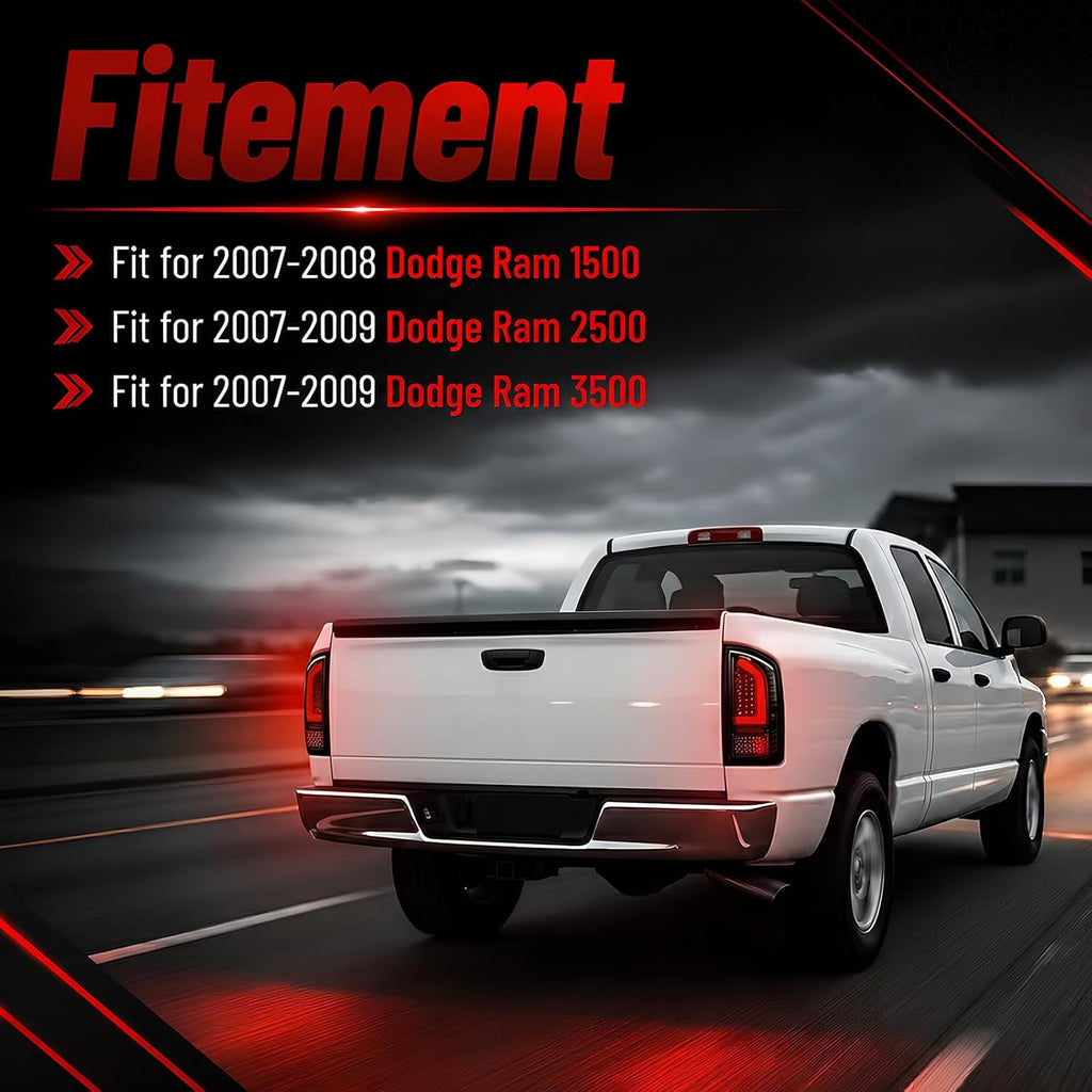 Smoked LED Tail Lights for 2007-2008 Dodge Ram 1500 & 2007-2009 Ram 2500 3500 Plug & Play