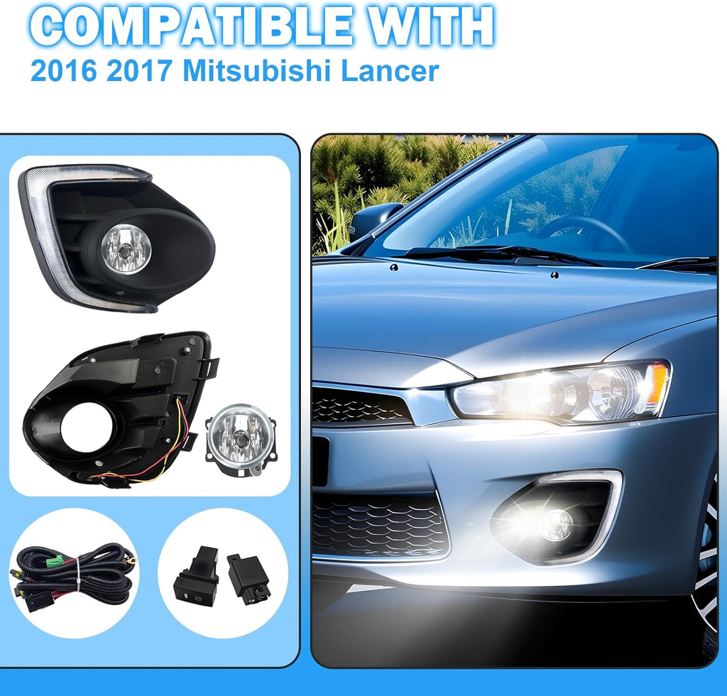 OKSIWA Fog Lights Compatible with 2016 2017 Mitsubishi Lancer 1 Pair Front Bumper Driving Fog Lamps- Clear Lens