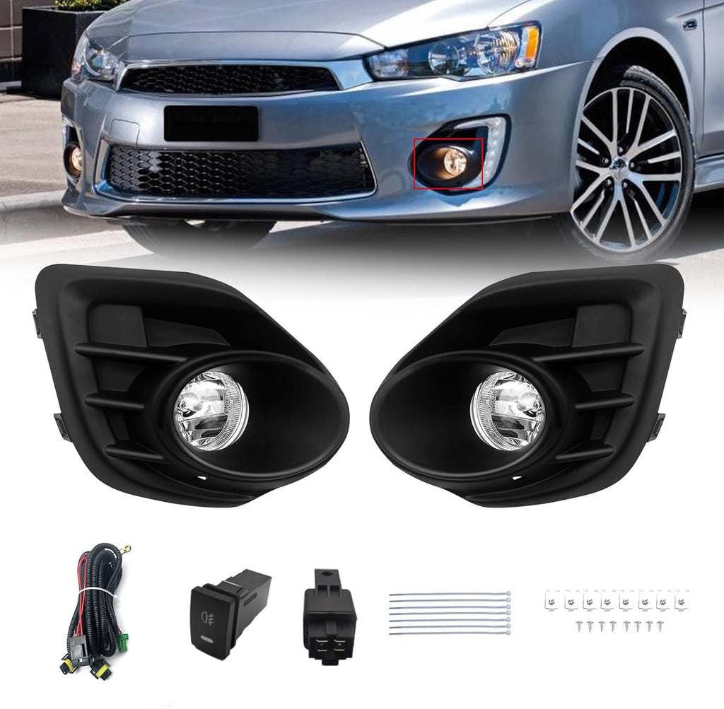 OKSIWA Fog Lights Compatible with 2016 2017 Mitsubishi Lancer 1 Pair Front Bumper Driving Fog Lamps with Wiring Harness& Switch- Clear Lens