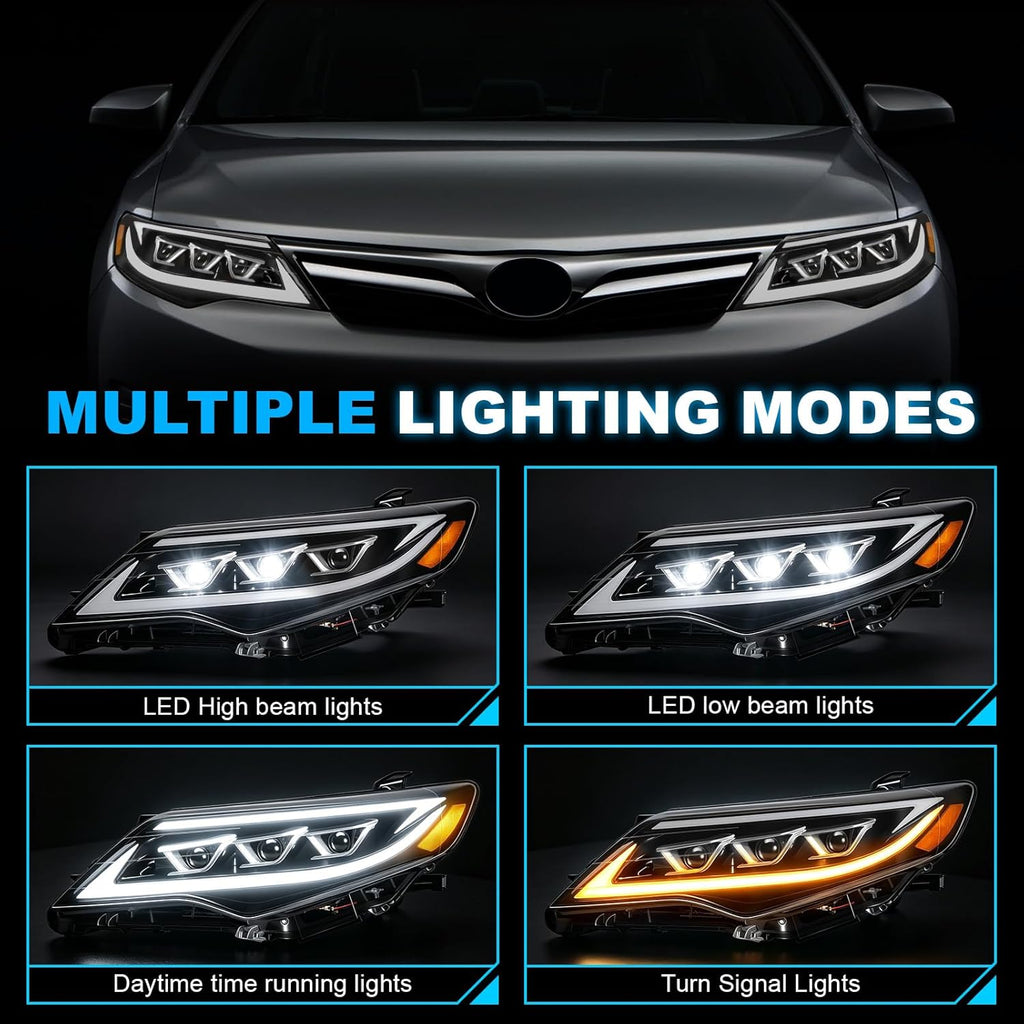 LED Projector Headlights with Startup Animation & Sequential Turn Signal for 2012-2014 Toyota Camry XV50 DRL High Low Beam Clear Lens Waterproof Plug & Play 1 Pair