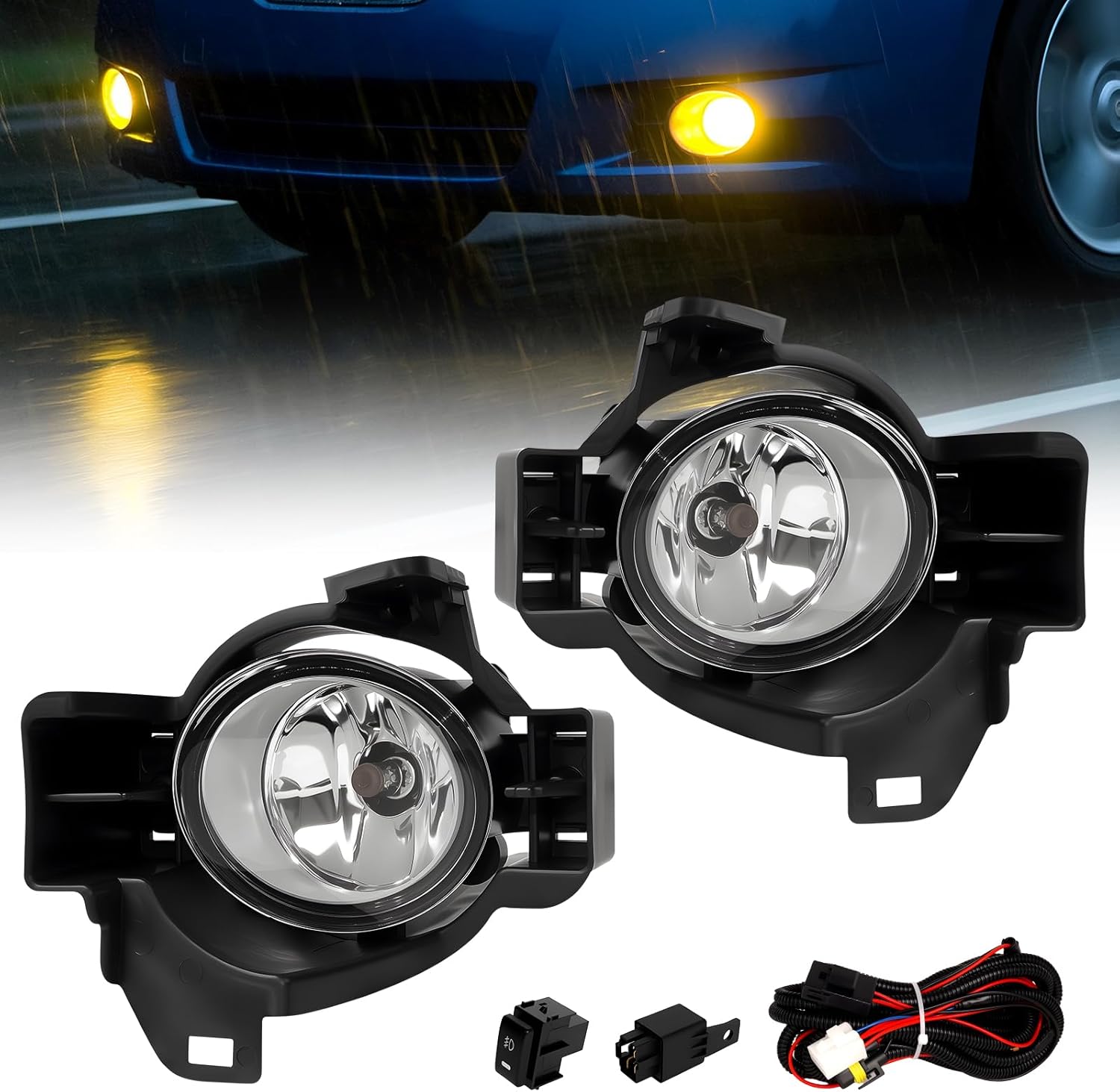OKSIWA Fog Lights Compatible With 2010 2011 2012 Altima 4DR Sedan Fog Lights Front Bumper Lamps with Halogen Bulb Harness and Switch Left Driver and Right Passenger Side
