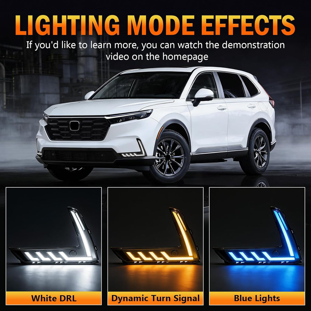 3-Color LED DRL with Startup Animation & Wiring Harness for 2023-2025 Honda CR-V White/Amber/Blue Plug & Play