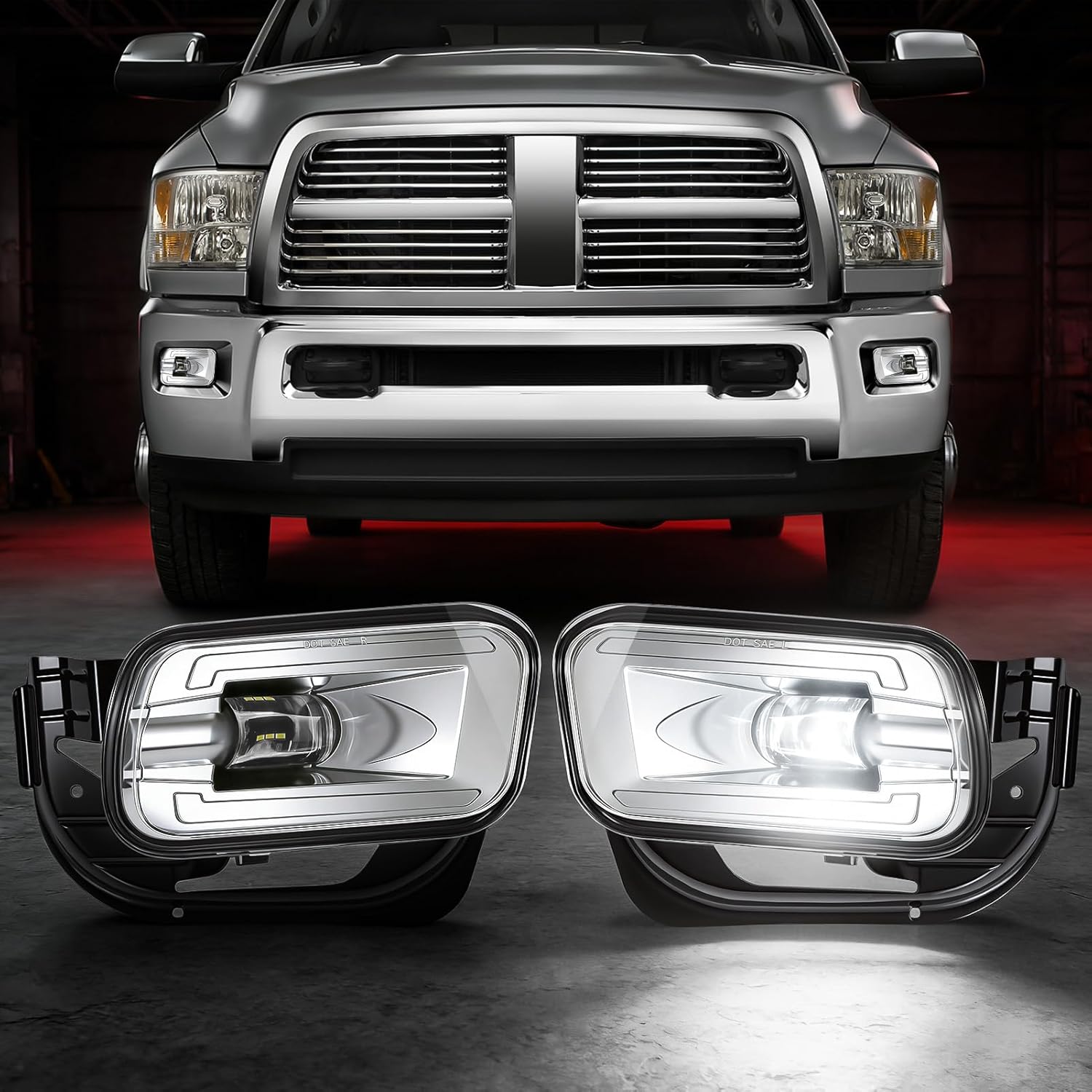 OKSIWA Full LED Fog Lights with Lens Fit for 2009-2012 Dodge Ram 1500,2010-2018 Ram 2500 3500 Pickup Truck Fog Light Assembly, Upgrade and Modified Direct Replacement Len Fog Lamps 1 Pair, Chrome