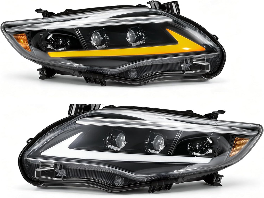 LED Projector Headlights with Startup Animation & Sequential Turn Signal for 2011-2013 Toyota Corolla DRL High Low Beam Clear Lens Waterproof Plug & Play 1 Pair