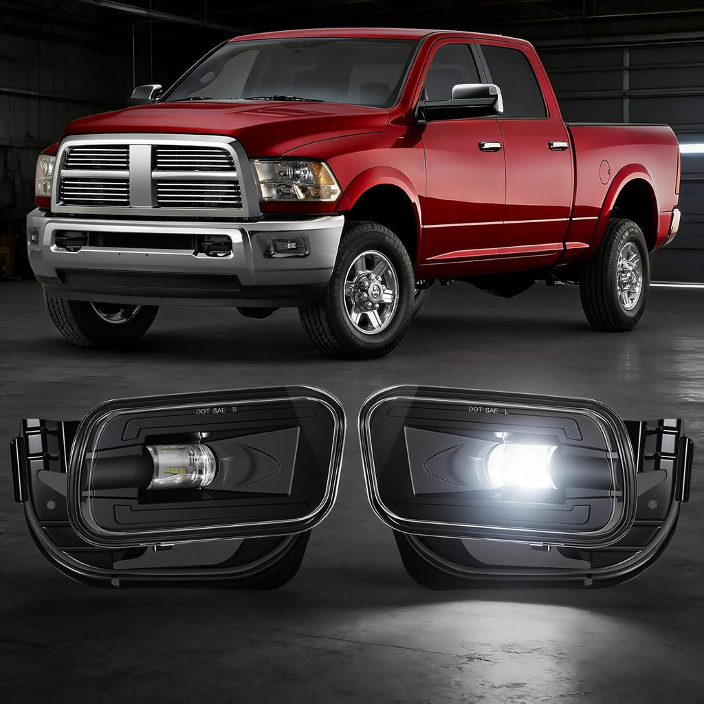 OKSIWA Full LED Fog Lights with Lens Fit for 2009-2012 Dodge Ram 1500,2010-2018 Ram 2500 3500 Pickup Truck Fog Light Assembly, Upgrade and Modified Direct Replacement Len Fog Lamps 1 Pair, Black